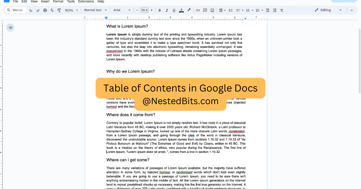 Add Table of Contents in Google Docs